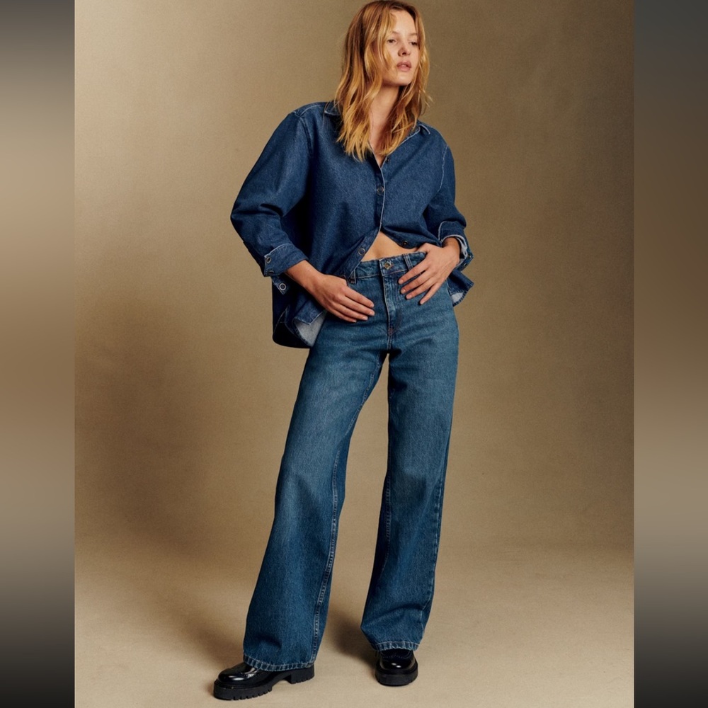 [Tailored] Sezane The Wide Leg Trousers Deep Blue - Size 6